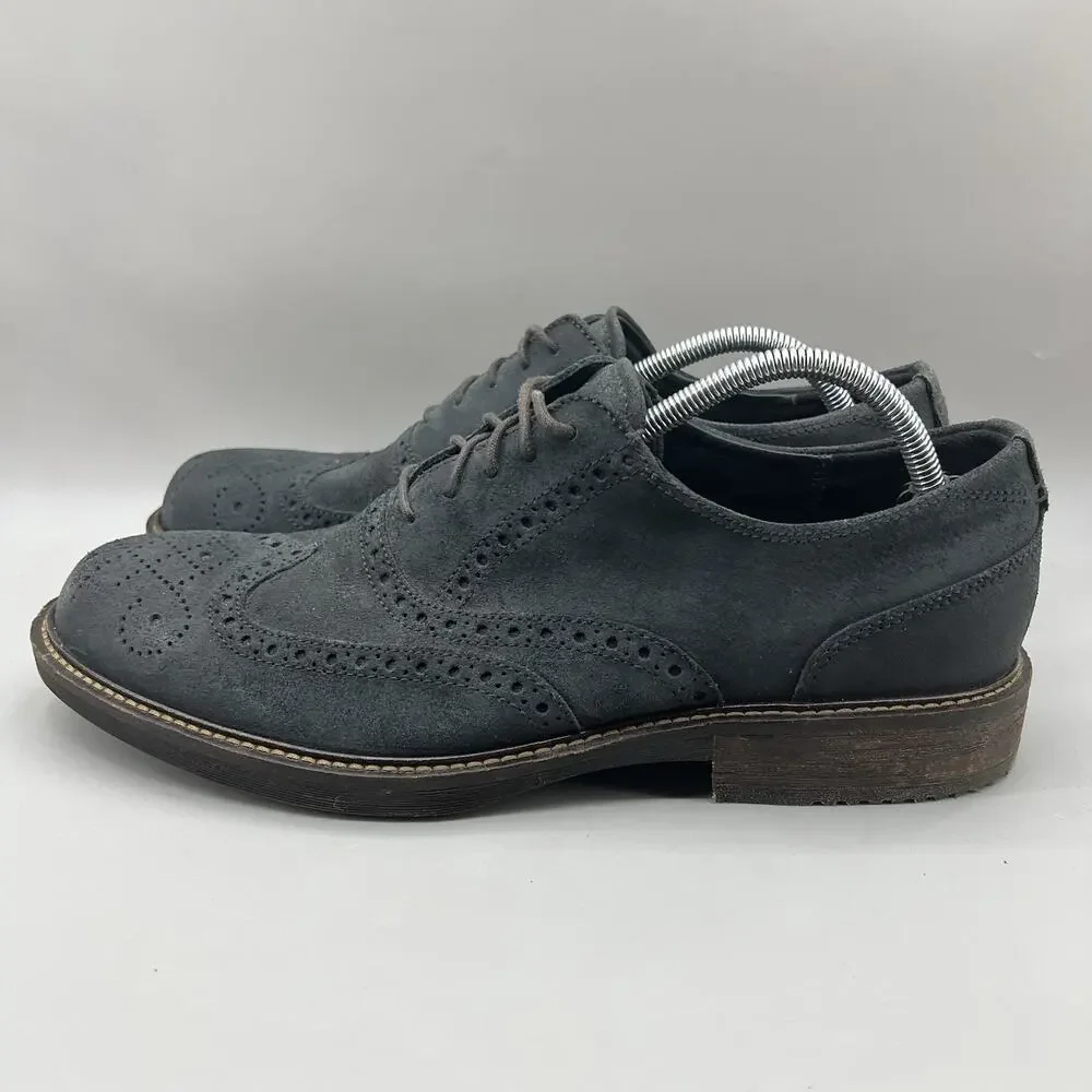 ECCO Kenton Wingtip Brogue Shoes Men Size 10 Blue Nubuck Leather Casual Oxford